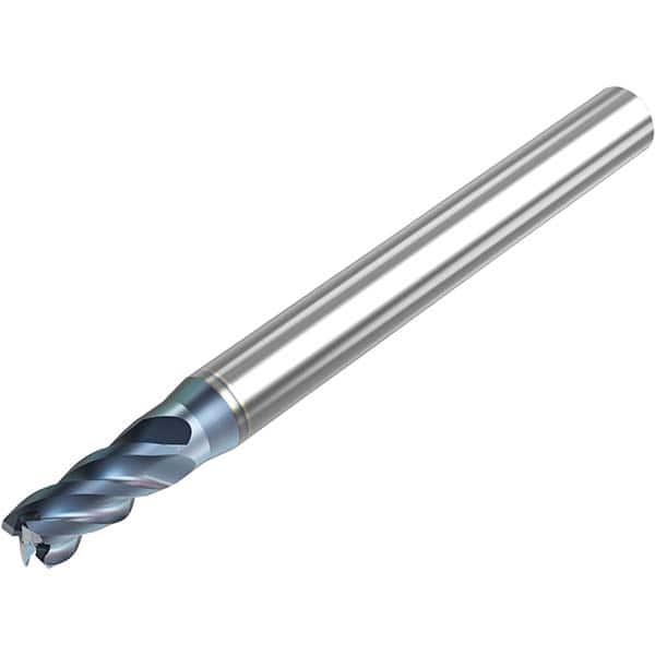 Corner Radius End Mill: 5/32″ Dia, 15/32″ LOC, 0.01″ Radius, 4 Flutes, Solid Carbide 2″ OAL, 3/16″ Shank Dia, 40 ° Helix, HTA Coated, Corner Radius End, Series STR440.2
