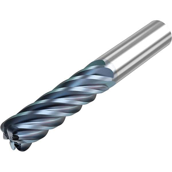 Corner Radius End Mill: 1″ Dia, 3-1/8″ LOC, 0.12″ Radius, 6 Flutes, Solid Carbide 6″ OAL, 1″ Shank Dia, 38 ° Helix, HTA Coated, Corner Radius End, Centercutting, Series S638