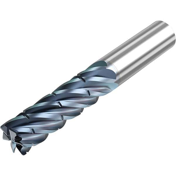 Corner Radius End Mill: 3/4″ Dia, 2-1/2″ LOC, 0.06″ Radius, 6 Flutes, Solid Carbide 5″ OAL, 3/4″ Shank Dia, 38 ° Helix, HTA Coated, Corner Radius End, Series SCS638