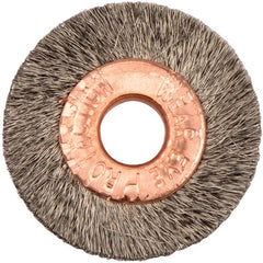 1″ Small Diameter Crimped Wire Wheel, .003″ Stainless Steel Fill, 1/4″ Arbor Hole - Benchmark Tooling