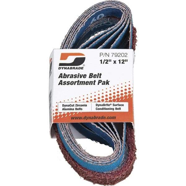 Dynabrade - 1/2" Wide x 12" OAL, 60 & 80 Grit, Aluminum Oxide Abrasive Belt - Aluminum Oxide, Coated & Nonwoven, X Weighted Cloth Backing, Wet/Dry - Benchmark Tooling