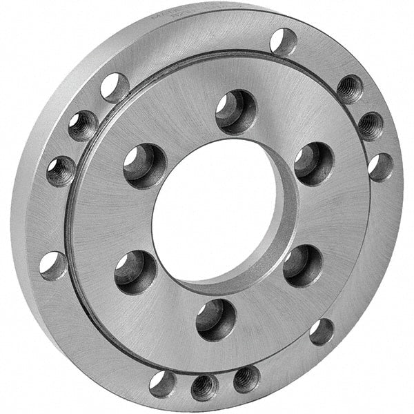 Lathe Chuck Adapter Back Plates; Nominal Chuck Size: 6 in; Mount Type: A2-5; Spindle Nose Type: A Series; Chuck Compatibility: Self-Centering Chucks; Through-hole Diameter: 80 mm; Chuck Diameter Compatibility: 6 in; 160 mm; Material: Cast Iron; Through-Ho