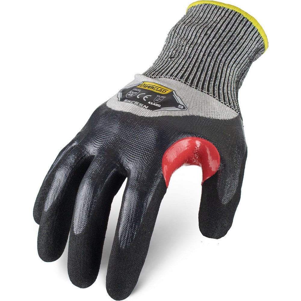 Puncture-Resistant Gloves:  Size  X-Large,  ANSI Cut  A5,  ANSI Puncture  4,  Nitrile,  HPPE Steel Blended Knit Black & Gray,  Palm, Fingers & Knuckles Coated,  Unlined Lined,  HPPE Fiber/Stainless Steel Back,  Sandy Grip,  ANSI Abrasion  Not Tested