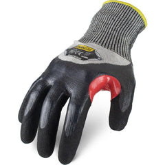 Puncture-Resistant Gloves:  Size  Medium,  ANSI Cut  A5,  ANSI Puncture  4,  Nitrile,  HPPE Steel Blended Knit Black & Gray,  Palm, Fingers & Knuckles Coated,  Unlined Lined,  HPPE Fiber/Stainless Steel Back,  Sandy Grip,  ANSI Abrasion  Not Tested