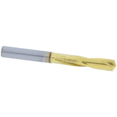 Screw Machine Length Drill Bit: 0.25″ Dia, 135 °, Solid Carbide TiN Finish, Right Hand Cut, Spiral Flute, Straight-Cylindrical Shank
