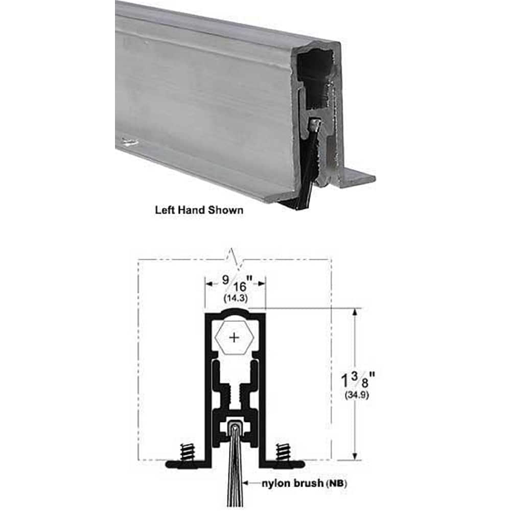 Pemko - Sweeps & Seals; Type: Non-Handed Full Mortise Automatic Door Bottom ; Width (Inch): 9/16 ; Finish/Coating: Mill Finish Aluminum ; Material: 6063-T6 Aluminum Alloy and Temper Case with Bar ; Back Strip Brush Width (Inch): 2 ; Bristle Length (Inch) - Exact Industrial Supply