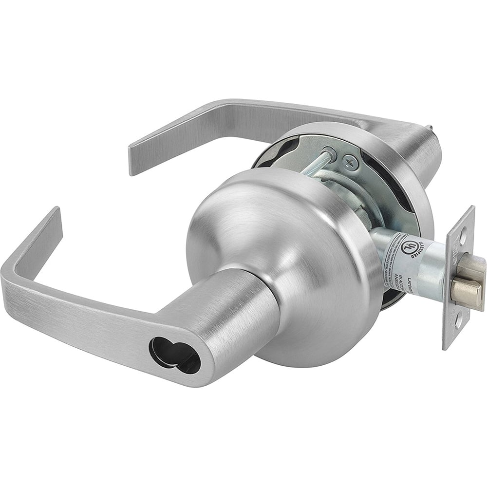 Yale - Lever Locksets; Door Thickness: 1-3/4 (Inch); Door Thickness: 1-3/4 ; Back Set: 2-3/4 (Inch); For Use With: Classroom or Utility Room Doors ; Finish/Coating: Satin Chrome ; Cylinder Type: Less Core - Exact Industrial Supply