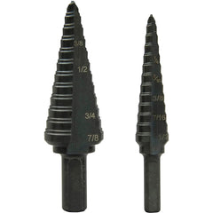 Greenlee - Drill Bit Sets; System of Measurement: Inch ; Drill Bit Material: Steel ; Drill Bit Set Type: Step Drill Bits ; Minimum Drill Bit Size (Decimal Inch): 0.5000 ; Minimum Drill Bit Size (Inch): 1/2 ; Maximum Drill Bit Size (Decimal Inch): 1.1250 - Exact Industrial Supply