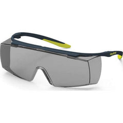 Safety Glass: Anti-Fog & Scratch-Resistant, Polycarbonate, Gray Lenses, Frameless, UV Protection Charcoal Frame, Single