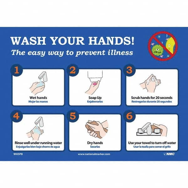 Sign: Rectangle, ″WASH YOUR HANDS! The easy way to prevent illness″ Plastic, Wall Mount, 10″ High, 14″ Wide