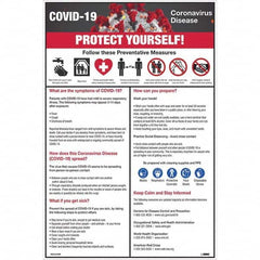 NMC - 1 5-Piece "COVID-19 - PROTECT YOURSELF!", 12" Wide x 18" High, Paper Safety Sign - Benchmark Tooling
