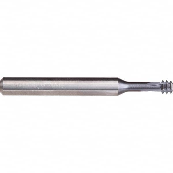 Helical Flute Thread Mill: #2-56, Internal, 3 Flute, Solid Carbide 56 TPI, 0.065″ Cut Dia, 0.215″ LOC, 2.992″ OAL, TiAlN-T46 Coated