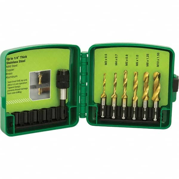 Greenlee - Combination Drill & Tap Sets Minimum Thread Size (mm): M3x0.50 Maximum Thread Size (mm): M10x1.50 - Benchmark Tooling