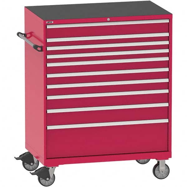 Steel Tool Roller Cabinet: 10 Drawers Red