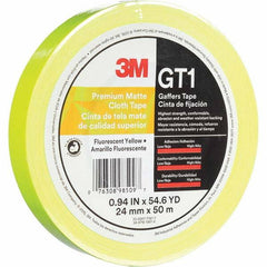 3M - 50m x 24mm x 11 mil Fluorescent Yellow Cotton Cloth Gaffers Tape - Benchmark Tooling