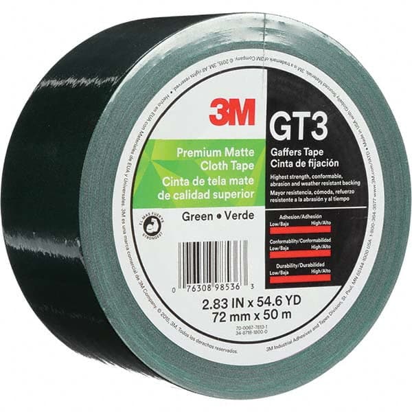 3M - 50m x 72mm x 11 mil Green Cotton Cloth Gaffers Tape - Benchmark Tooling
