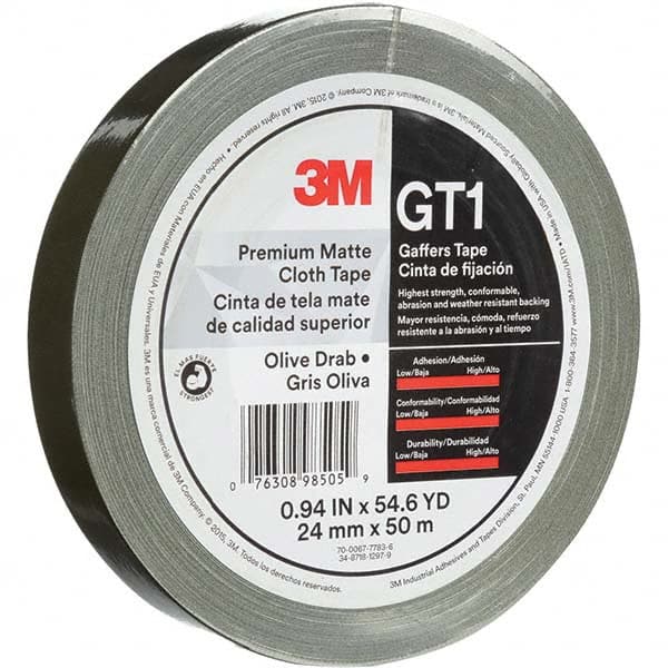 3M - 50m x 24mm x 11 mil Olive Green Cotton Cloth Gaffers Tape - Benchmark Tooling