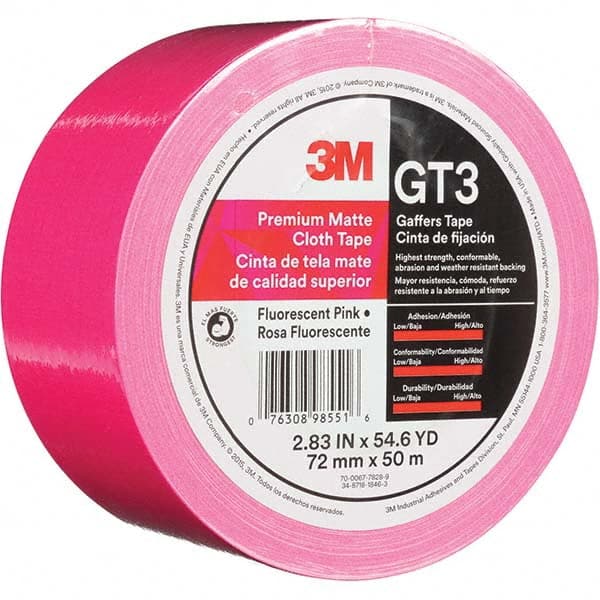 3M - 50m x 72mm x 11 mil Fluorescent Pink Cotton Cloth Gaffers Tape - Benchmark Tooling