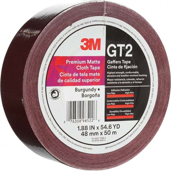 Gaffers Tape: 48 mm Wide, 50 m Long, Burgundy Rubber Adhesive