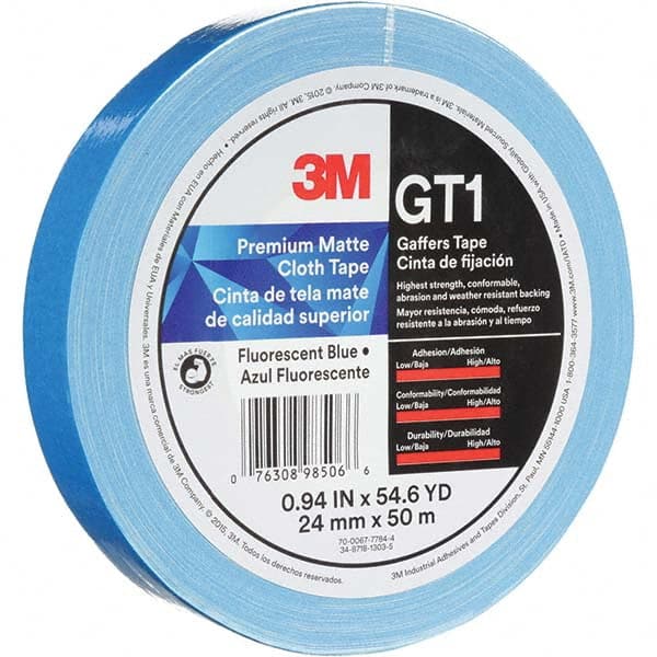 3M - 50m x 24mm x 11 mil Fluorescent Blue Cotton Cloth Gaffers Tape - Benchmark Tooling