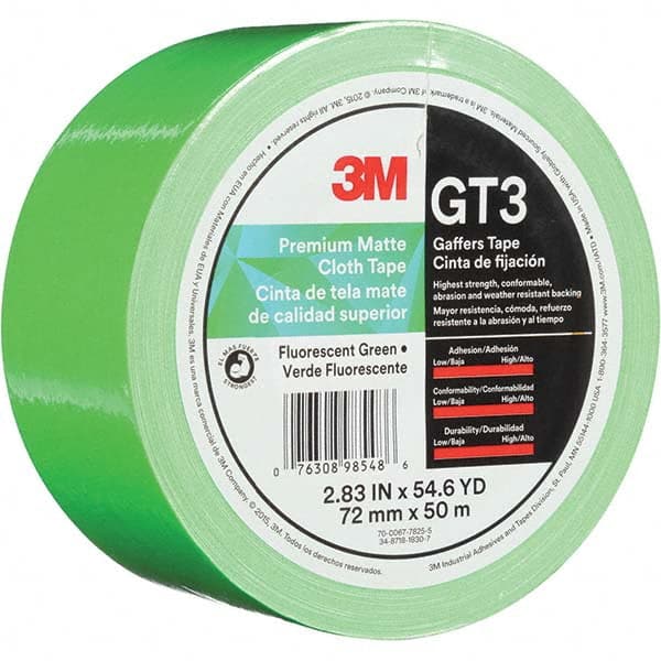 3M - 50m x 72mm x 11 mil Fluorescent Green Cotton Cloth Gaffers Tape - Benchmark Tooling