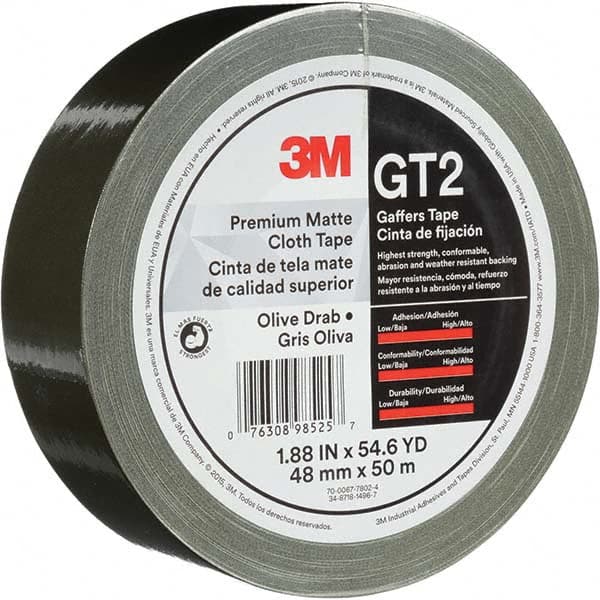 3M - 50m x 48mm x 11 mil Olive Green Cotton Cloth Gaffers Tape - Benchmark Tooling