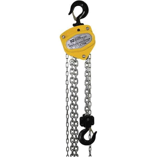 OZ Lifting Products - 3,000 Lb Capacity, 10' Lift Height, Manual Chain Hoist with Overload Protection - Benchmark Tooling