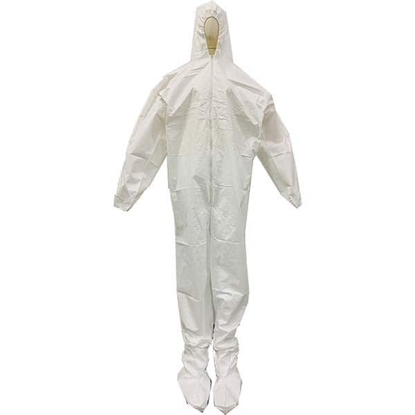 Disposable Coveralls: PP, Fly Front Closure White, Elastic Cuff, Elastic Ankle