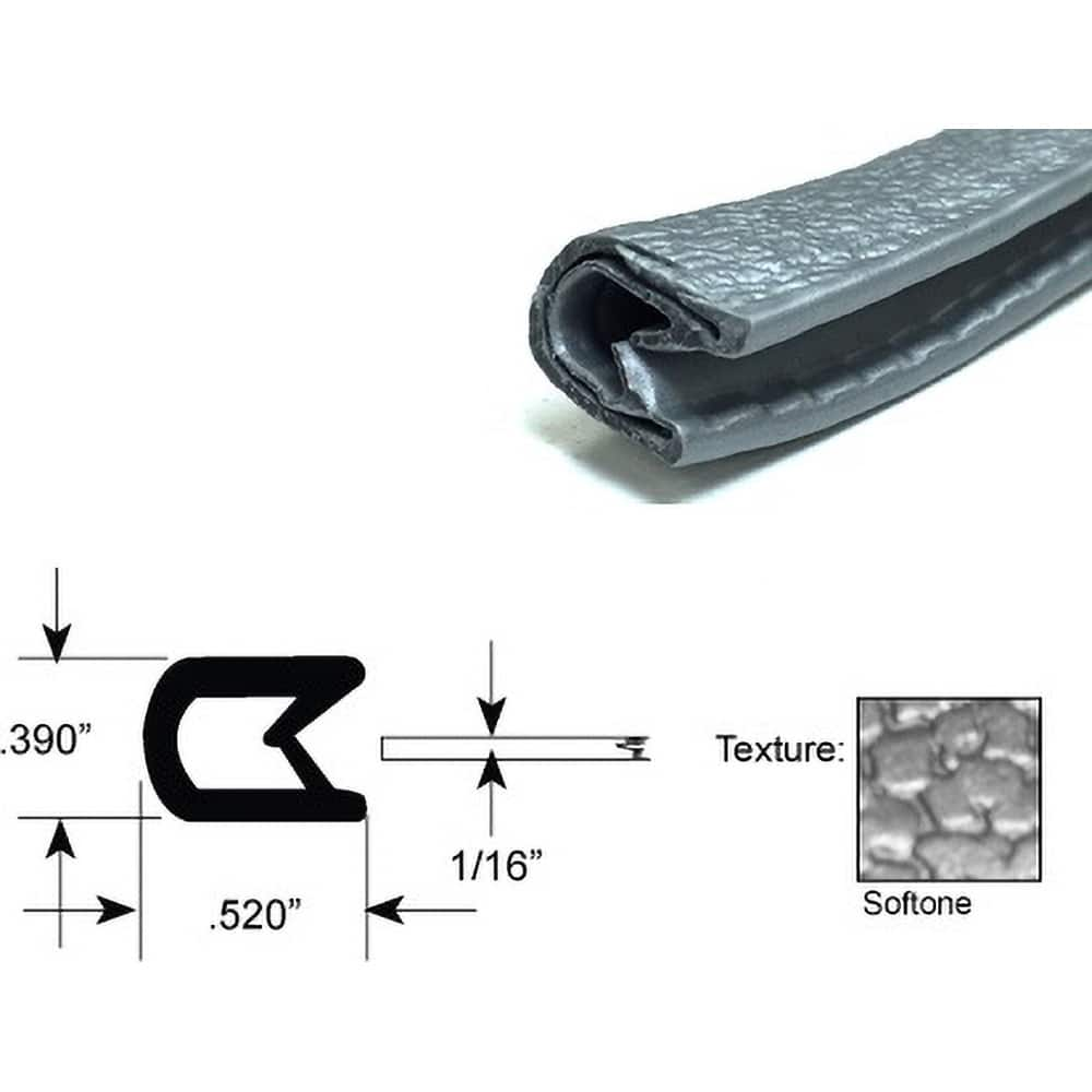 Fairchild Industries - Automotive Replacement Parts; Type: Edge Trim ; Application: Edge Trim, Standard Double Lip Trim with Segmented Steel Core, .032"-.125", Gray Soft Tone, 50 ft. - Exact Industrial Supply