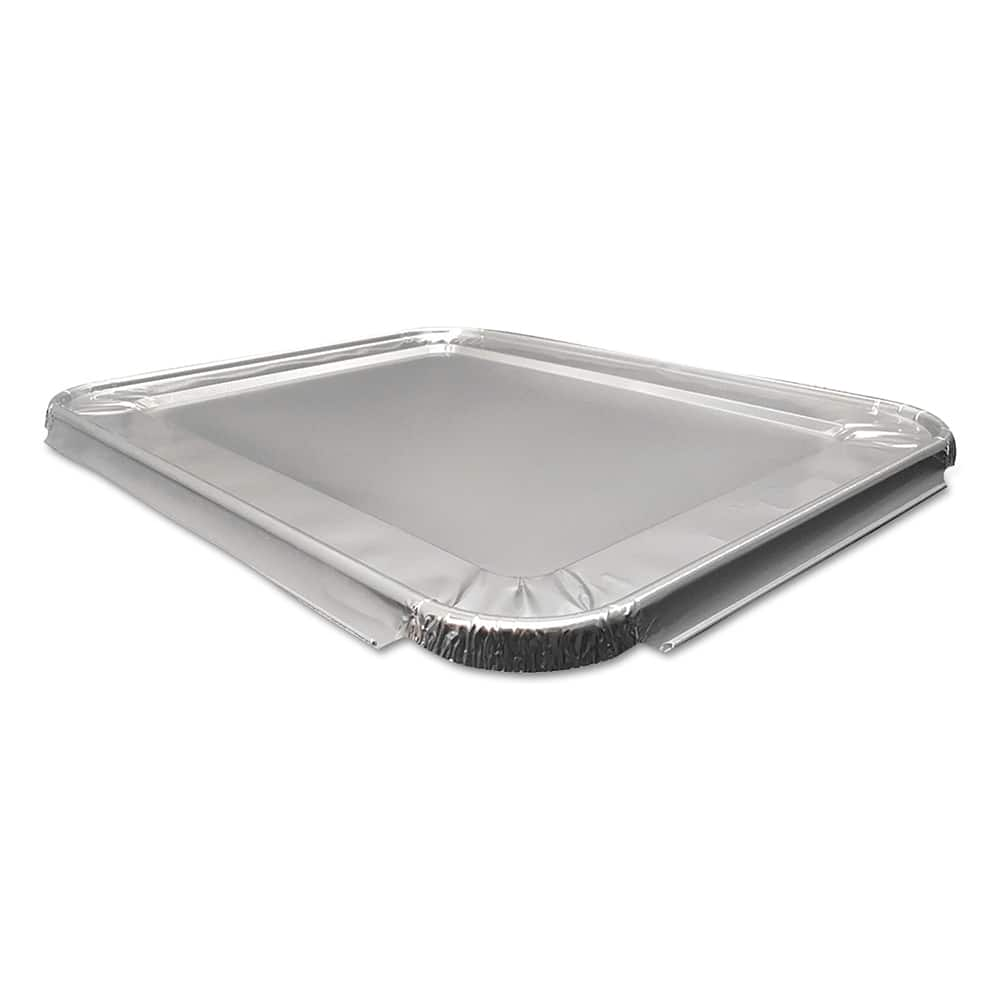 Durable Packaging - Food Container Lids; For Use With: Half Size Pan; Steam Table Pans ; Shape: Rectangular ; Diameter/Width (Decimal Inch): 13.0000 ; Length (Decimal Inch): 10.5625 ; Material Family: Aluminum ; Color: Silver - Exact Industrial Supply