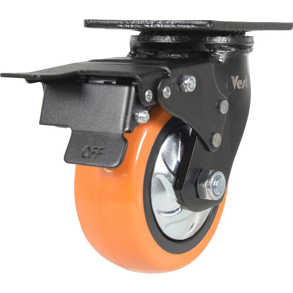 Vestil - Standard Casters; Mount: With Holes ; Style: Swivel w/Total Brake ; Wheel Diameter: 5 (Inch); Wheel Width: 2 (Inch); Overall Height (Inch): 6-1/2 ; Load Capacity (Lb.): 639.000 - Exact Industrial Supply