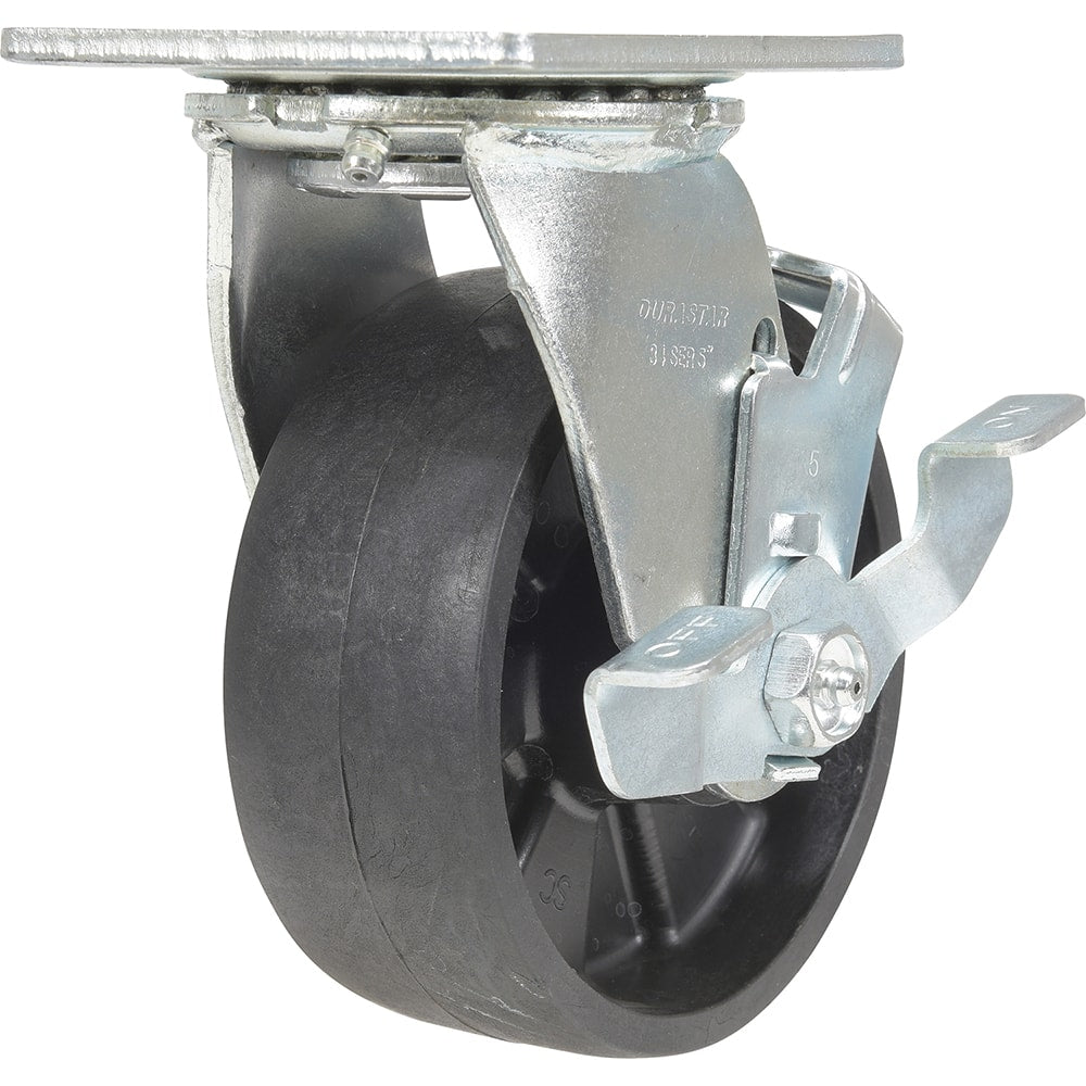 Vestil - Standard Casters; Mount: With Holes ; Style: Swivel w/Brake ; Wheel Diameter: 5 (Inch); Wheel Width: 2 (Inch); Overall Height (Inch): 6-1/2 ; Load Capacity (Lb.): 1000.000 - Exact Industrial Supply