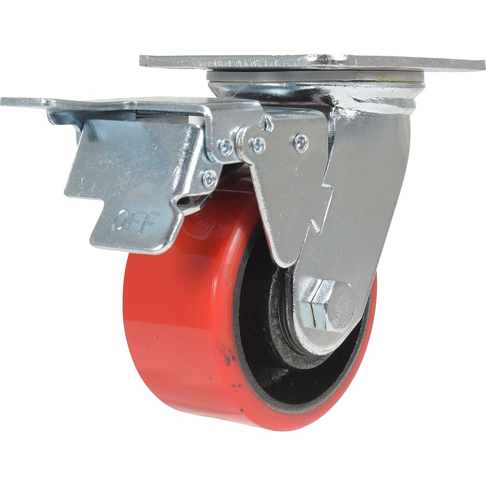 Vestil - Standard Casters; Mount: With Holes ; Style: Swivel w/Total Brake ; Wheel Diameter: 4 (Inch); Wheel Width: 2 (Inch); Overall Height (Inch): 5-1/2 ; Load Capacity (Lb.): 792.000 - Exact Industrial Supply