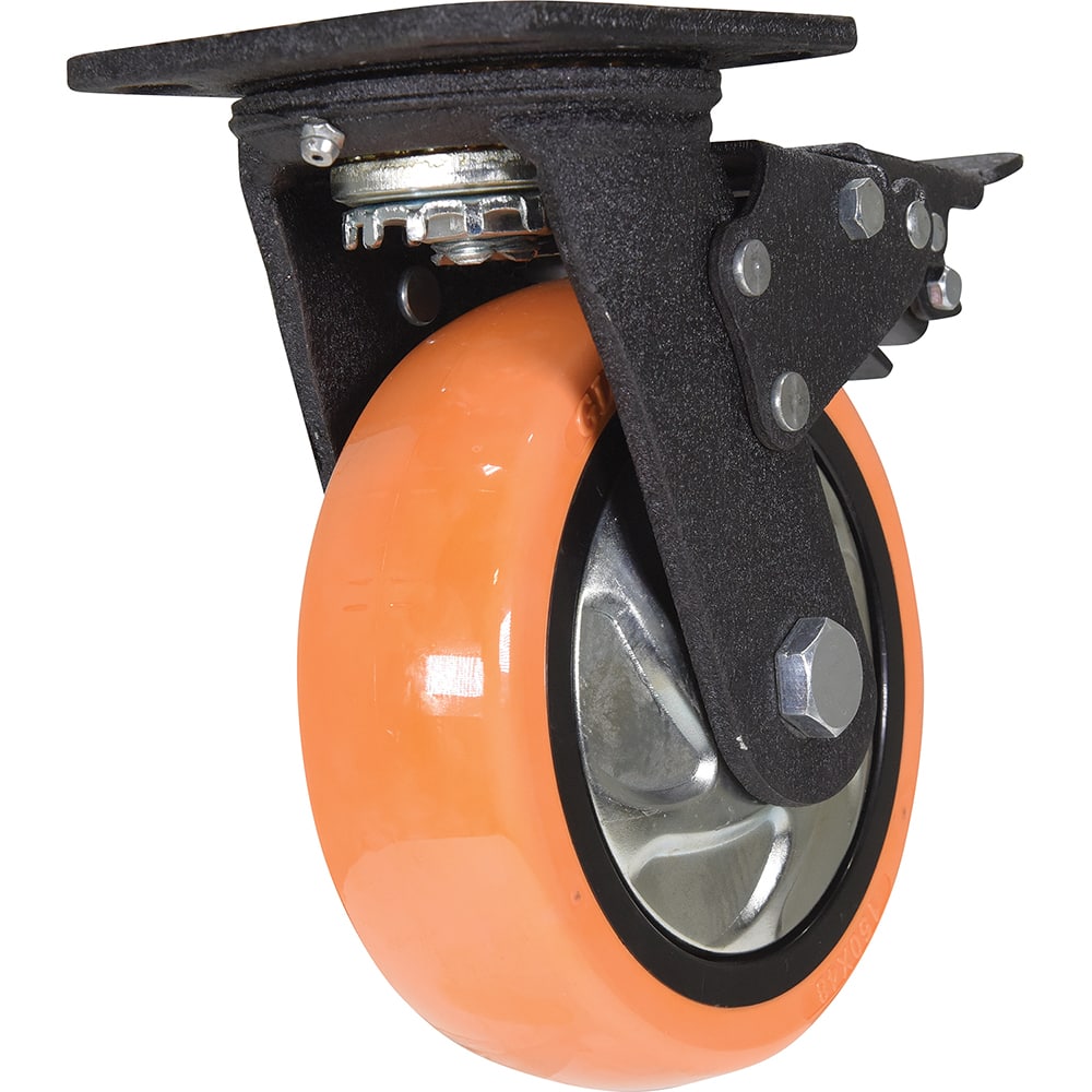 Vestil - Standard Casters; Mount: With Holes ; Style: Swivel w/Total Brake ; Wheel Diameter: 6 (Inch); Wheel Width: 2 (Inch); Overall Height (Inch): 7-1/2 ; Load Capacity (Lb.): 837.000 - Exact Industrial Supply