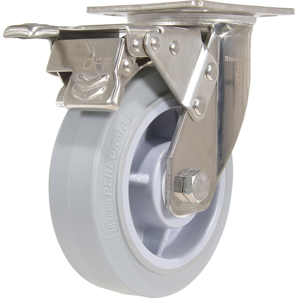 Vestil - Standard Casters; Mount: With Holes ; Style: Swivel w/Total Brake ; Wheel Diameter: 6 (Inch); Wheel Width: 2 (Inch); Overall Height (Inch): 7-1/2 ; Load Capacity (Lb.): 600.000 - Exact Industrial Supply