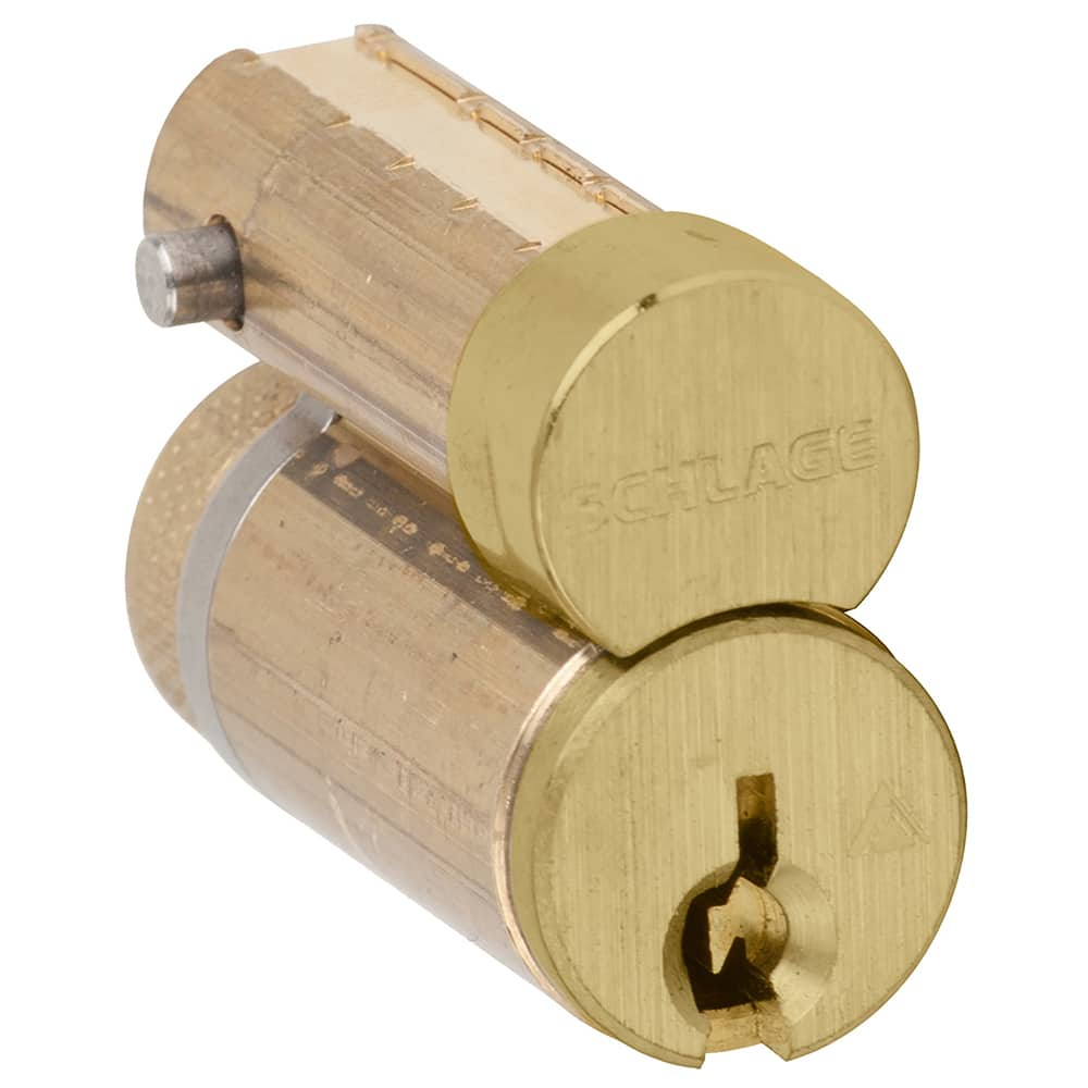 Schlage - Cylinders; Type: Removeable Core ; Keying: S123 Keyway ; Number of Pins: 6 ; Material: Brass ; Finish/Coating: Satin Brass - Exact Industrial Supply