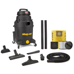 Wet/Dry Vacuum: Electric, 10 gal, 6 hp, 9.5 A Standard, Polyethylene Tank, Cord Included