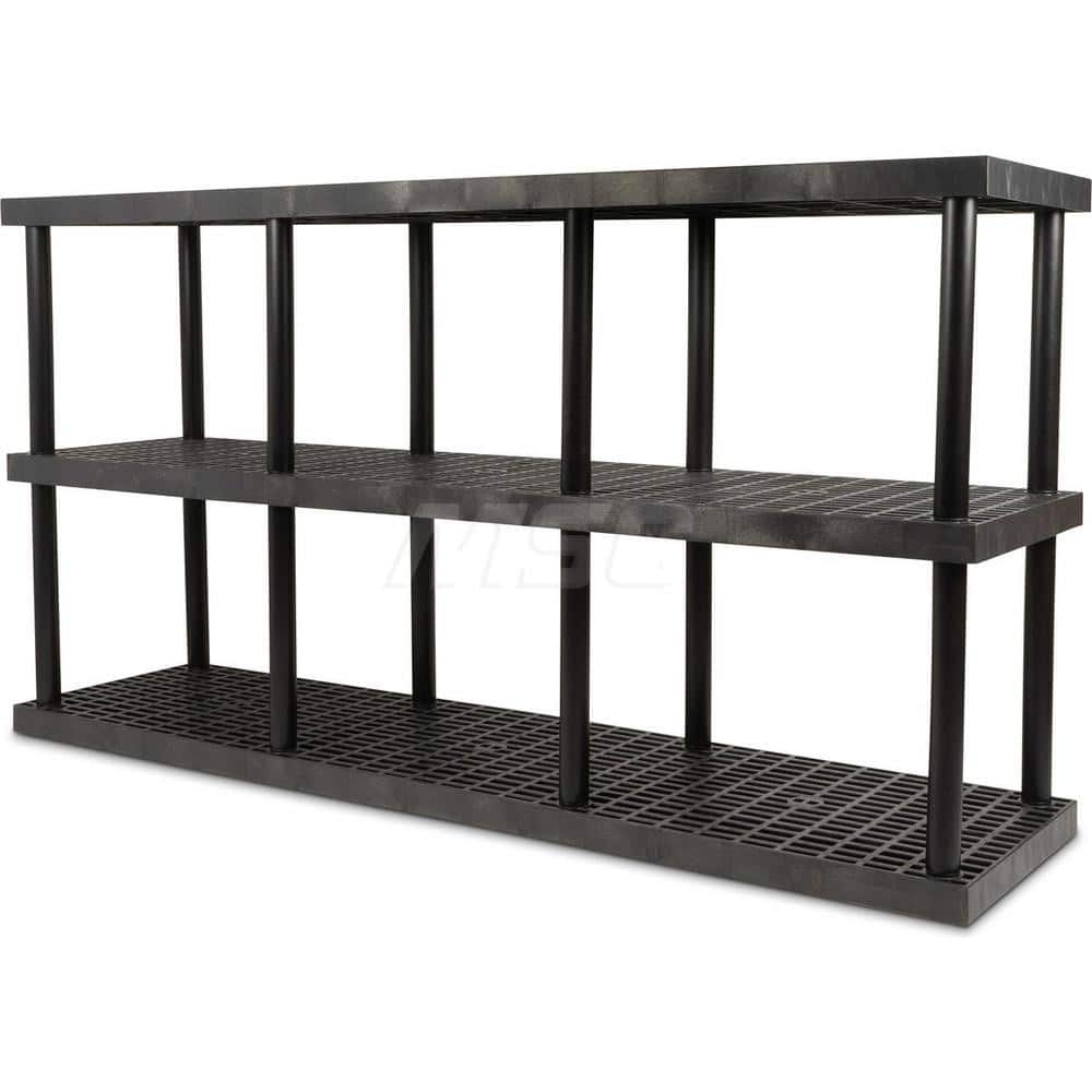 Plastic Shelving; Type: Fixed Shelving; Shelf Capacity (Lb.): 2025; Width (Inch): 24; Height (Inch): 51.000000; Depth: 96; Number of Shelves: 3; Color: Black