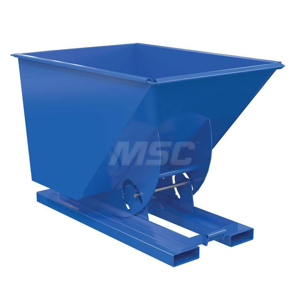 Stationary Tilt Hopper: 2,000 lb Capacity, 42″ Wide, 62″ Long, 43″ High Blue, Powder Coated Steel, Hand Control