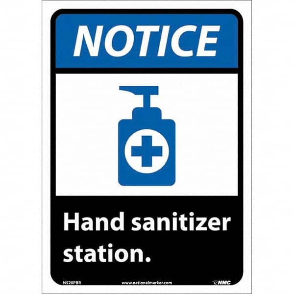 NMC - "Notice - Hand Sanitizer Station", 10" Wide x 14" High, Pressure-Sensitive Vinyl Safety Sign - Benchmark Tooling