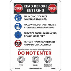 NMC - "COVID-19 - STOP - Read Before Entering", 10" Wide x 14" High, Rigid Plastic Safety Sign - Benchmark Tooling