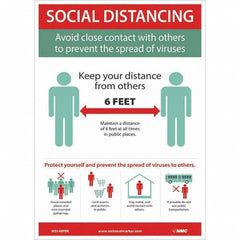 NMC - "COVID-19 - Social Distancing", 10" Wide x 14" High, Pressure-Sensitive Vinyl Safety Sign - Benchmark Tooling
