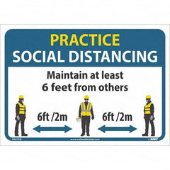 NMC - "Practice Social Distancing", 14" Wide x 10" High, Pressure-Sensitive Vinyl Safety Sign - Benchmark Tooling