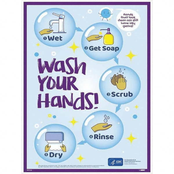 NMC - "COVID-19 - Wash Your Hands", 18" Wide x 24" High, Paper Safety Sign - Benchmark Tooling