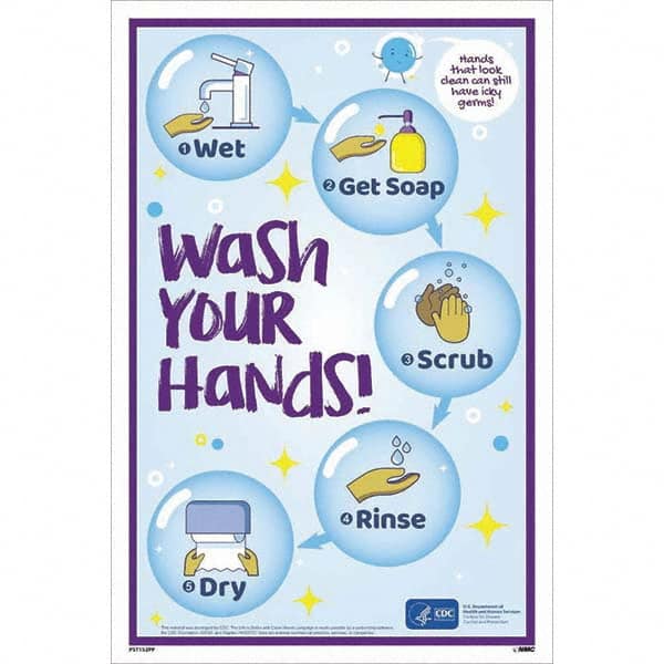 NMC - "COVID-19 - Wash Your Hands", 12" Wide x 18" High, Paper Safety Sign - Benchmark Tooling