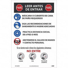 NMC - "COVID-19 - PARE - Leer Antes De Entrar", 12" Wide x 18" High, Paper Safety Sign - Benchmark Tooling