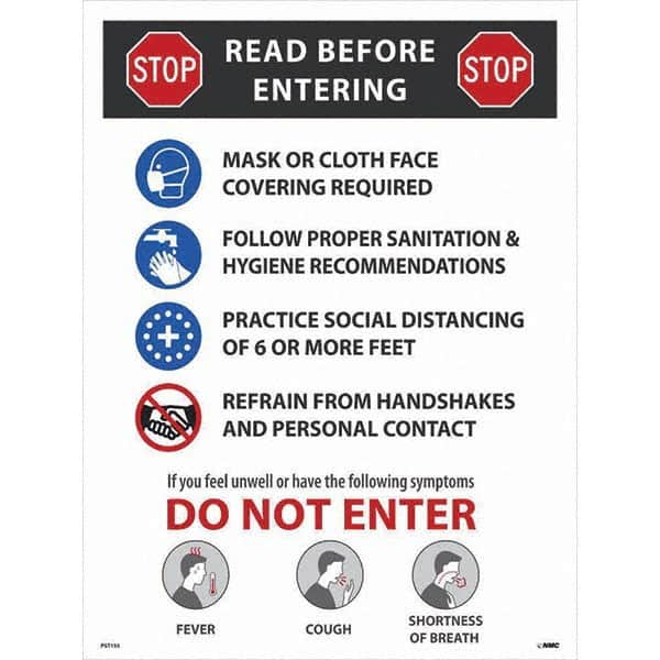 NMC - "COVID-19 - STOP - Read Before Entering", 18" Wide x 24" High, Paper Safety Sign - Benchmark Tooling