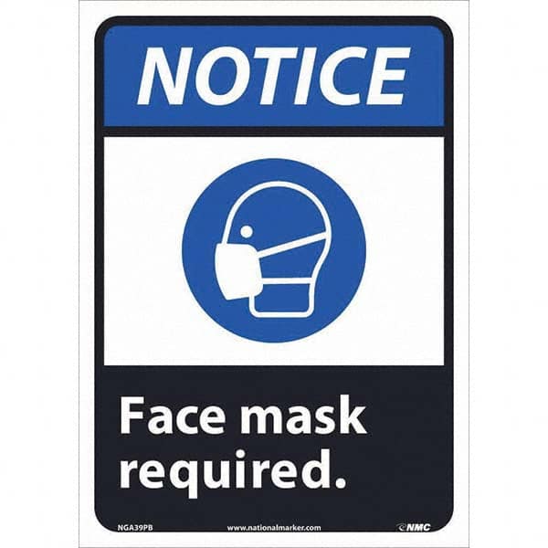 NMC - "Notice - Face Mask Required", 10" Wide x 14" High, Pressure-Sensitive Vinyl Safety Sign - Benchmark Tooling