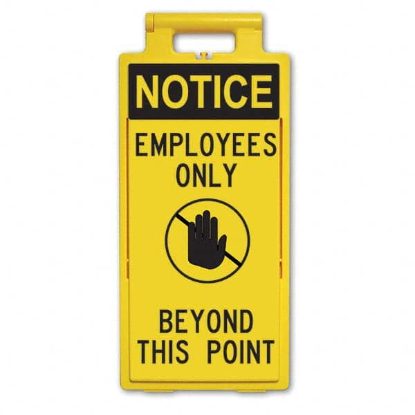 Cone & A Frame Floor Signs; Shape: A-Frame; Sign Type: Accident Prevention; Type: Accident Prevention; Message or Graphic: Message & Graphic; Header: Caution; Legend: Notice Employees Only Beyond This Point; Viewing Points: Four-View; Language: English; C