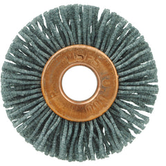 1-1/8″ Small Diameter Nylox Wheel Brush, .022/120SC Crimped Fill, 1/4″ Arbor Hole - Benchmark Tooling